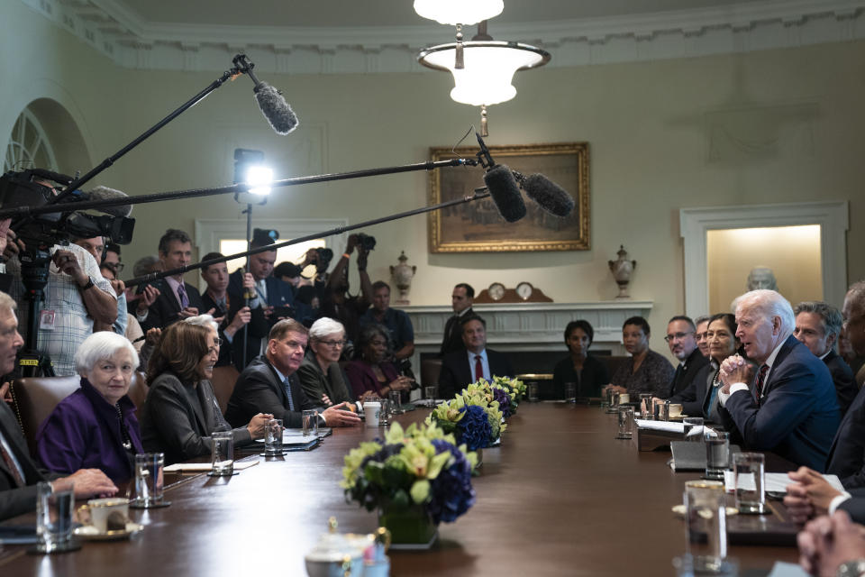 President Joe Biden speaks during a cabinet meeting at the White House, Tuesday, Sept. 6, 2022, in Washington. (AP Photo/Evan Vucci)