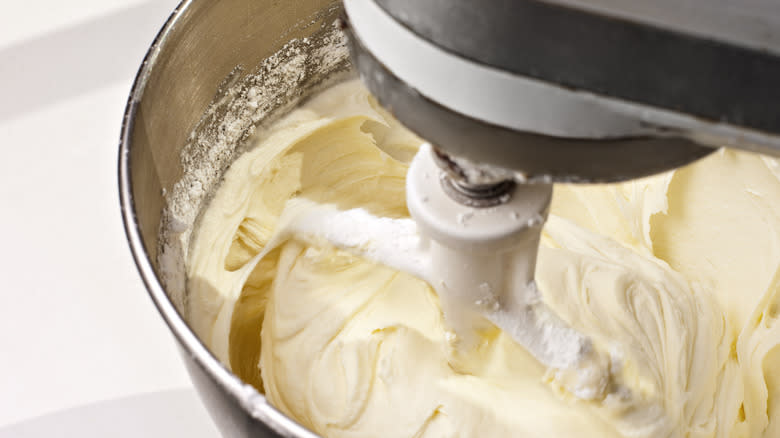 Vanilla frosting in mixer