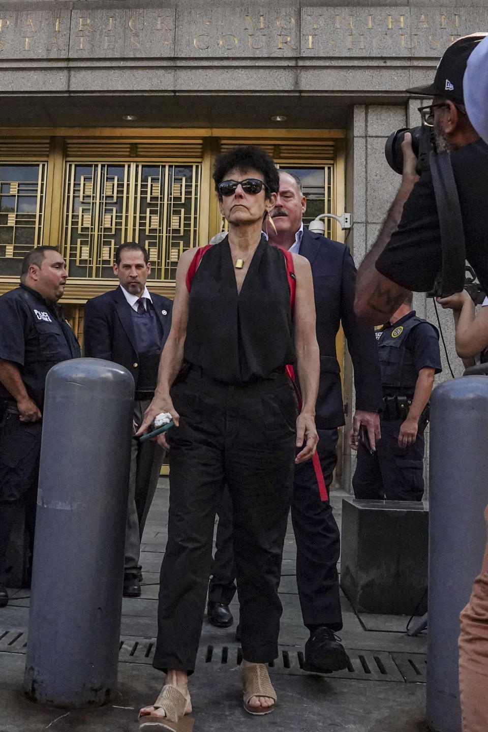 Barbara Fried leaves Manhattan federal court after her son, FTX founder Sam Bankman-Fried, had his bail revoked for witness tampering in his fraud case, Friday Aug. 11, 2023, in New York. (AP Photo/Bebeto Matthews)