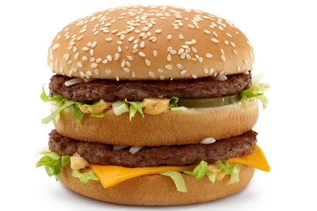 <div class="caption-credit"> Photo by: Credit: McDonald's</div><br> 6) McDonald's <br> <b>Double Quarter Pounder with Cheese</b> <br> Fat: 43 grams <br> Calories: 750 <br> Sodium: 1,280 milligrams <br> <br> <b>Big Mac (left) </b> <br> Fat: 29 grams <br> Calories: 550 <br> Sodium: 970 milligrams <br> <br> <b>Sausage, Egg, and Cheese McGriddle</b> <br> Fat: 31 grams <br> Calories: 550 <br> Sodium: 1,320 milligrams <br> <br> <b>Big Breakfast with Hotcakes </b> <br> Fat: 56 grams <br> Calories: 1,090 <br> Sodium: 2,150 milligrams <br>