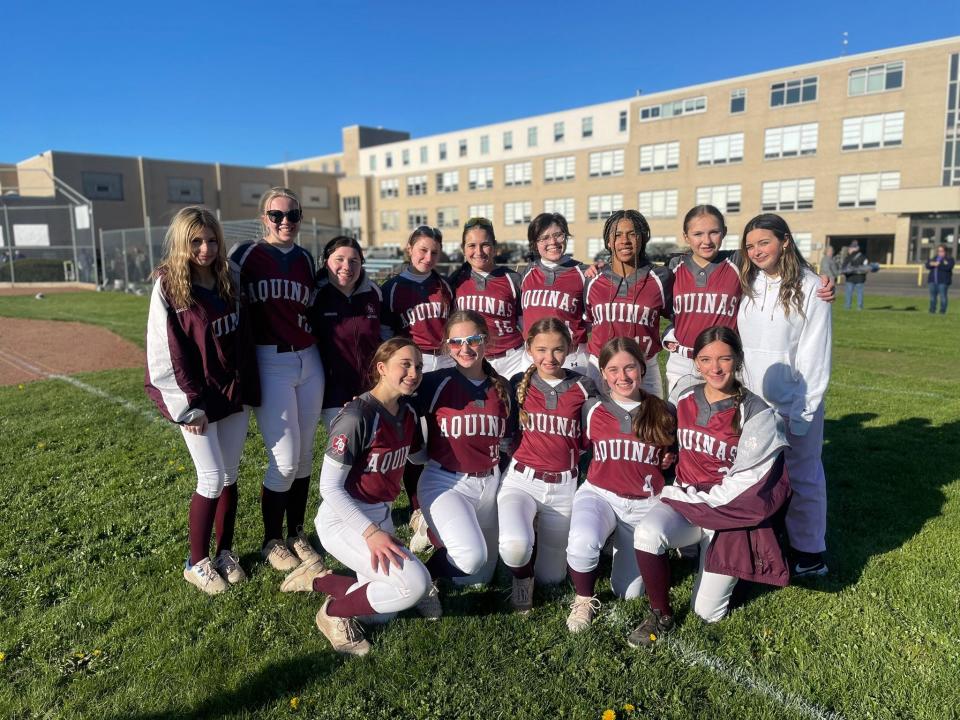 Aquinas softball after a game at Bishop Kearney Thursday, April 25, 2024.