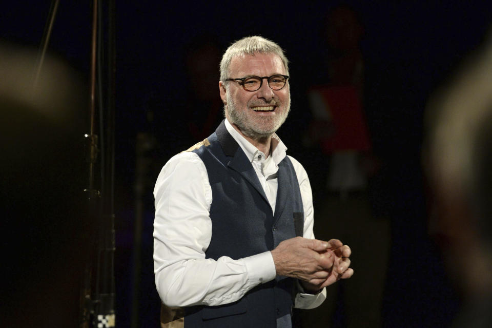 FILE - Cockney Rebel's Steve Harley during a recording of a charity single for the Jo Cox Foundation at the Backstage Centre in Purfleet, England, Nov. 17, 2016. British musician Steve Harley, whose band Cockney Rebel had a huge hit with the song “Make Me Smile (Come Up and See Me),” has died. He was 73. Harley’s family said Sunday March 17, 2024 he had “passed away peacefully at home, with his family by his side.” (Victoria Jones/PA via AP)