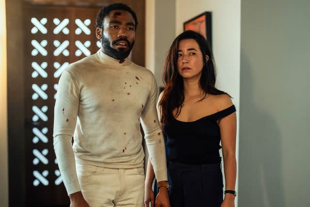 <p>David Lee/Prime Video</p> Donald Glover and Maya Erskine in 'Mr. & Mrs. Smith'