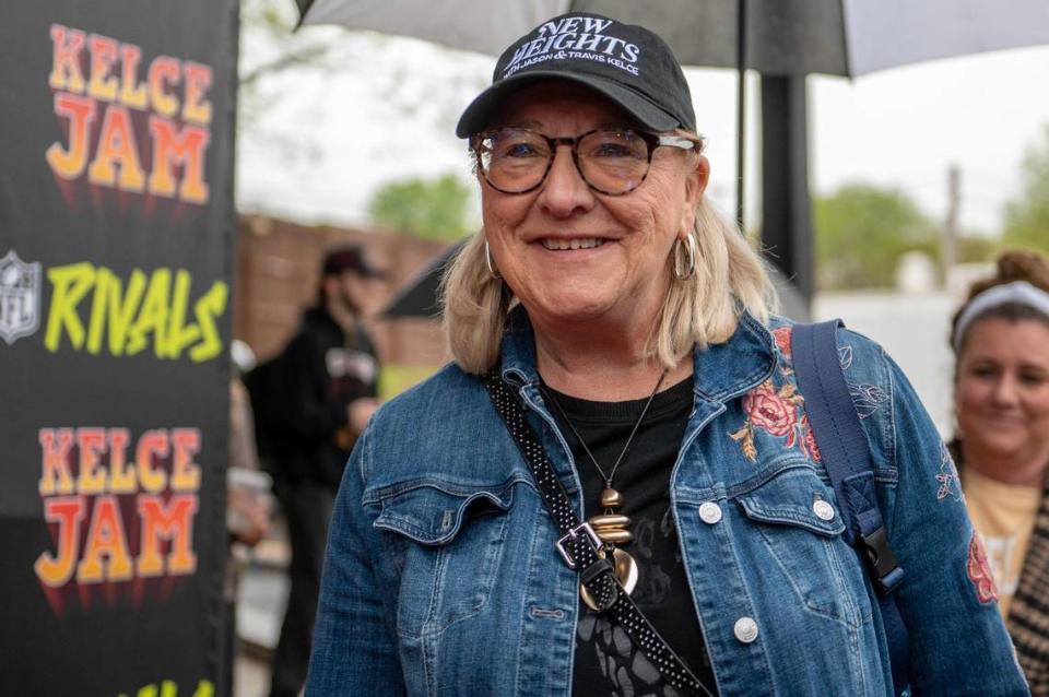 Travis Kelce’s mother, Donna Kelce arrives to the red carpet during Kelce Jam at the Azura Amphitheater on on Friday, April 28, 2023, in Bonner Springs.