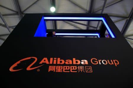 FILE PHOTO: A sign of Alibaba Group is seen at CES (Consumer Electronics Show) Asia 2016 in Shanghai, China, May 12, 2016. REUTERS/Aly Song/File Photo