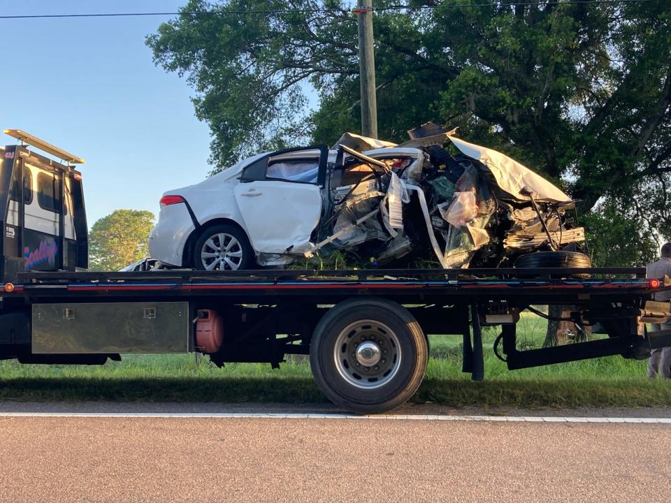 FHP officials said two men were in this Toyota Corolla when it crashed early Saturday morning. One of the men was killed and the other was injured.