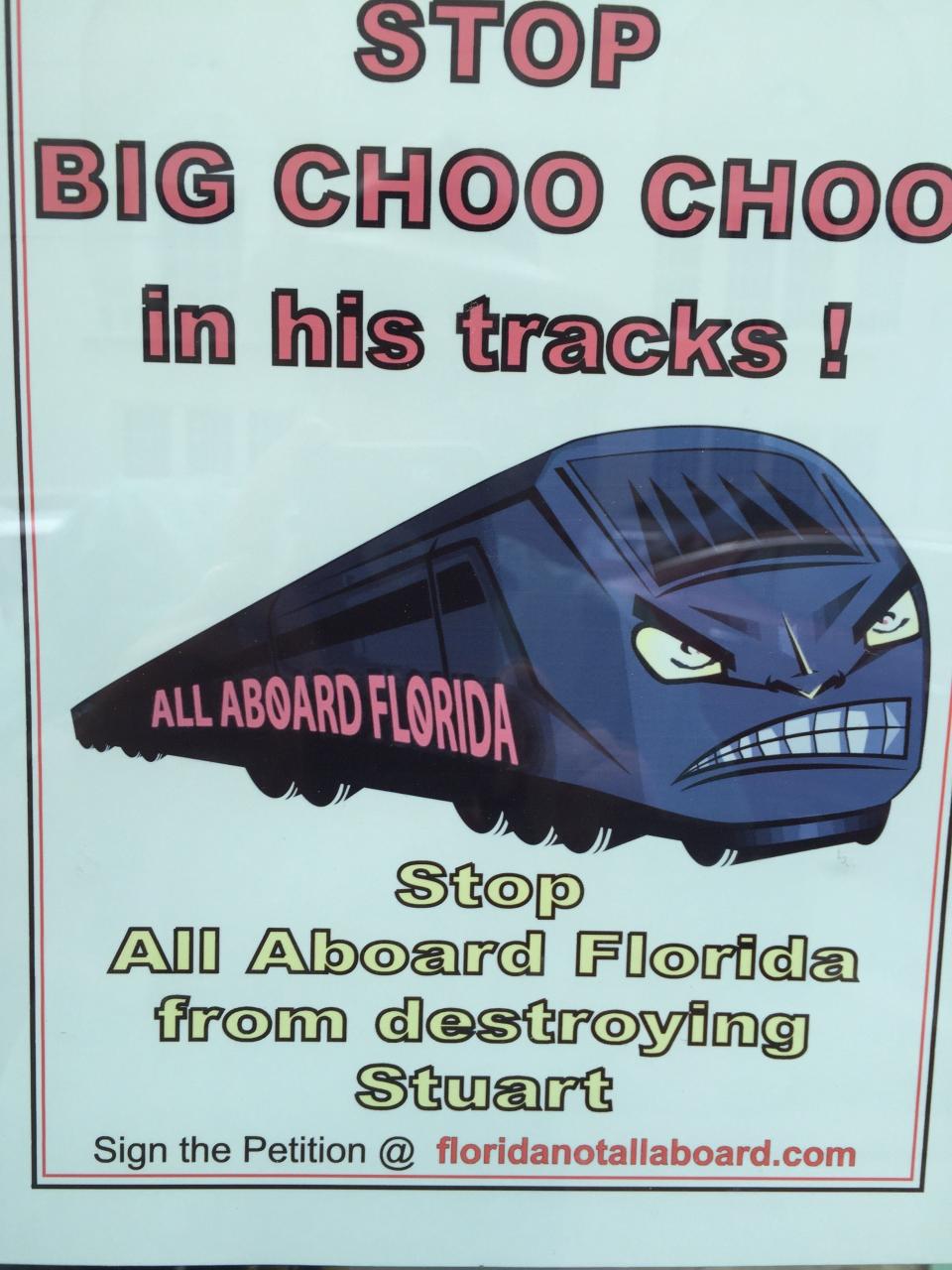 William Coulson said he took a picture of this flyer warning about All Aboard Florida, later named Brightline, in the mid-2010s at a storefront in Stuart.