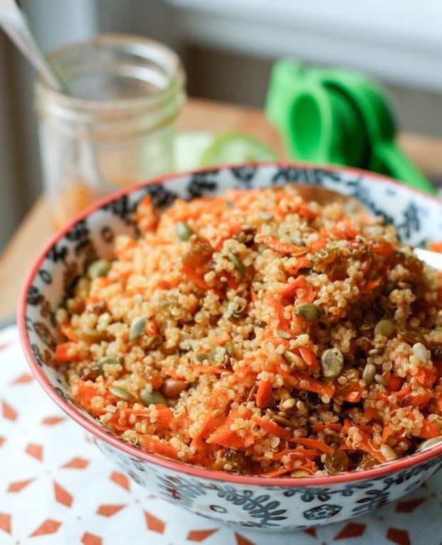 <strong>Get the&nbsp;<a href="https://aggieskitchen.com/carrot-raisin-quinoa-salad/" target="_blank">Carrot Raisin Quinoa Salad recipe</a>&nbsp;from Aggie's Kitchen</strong>