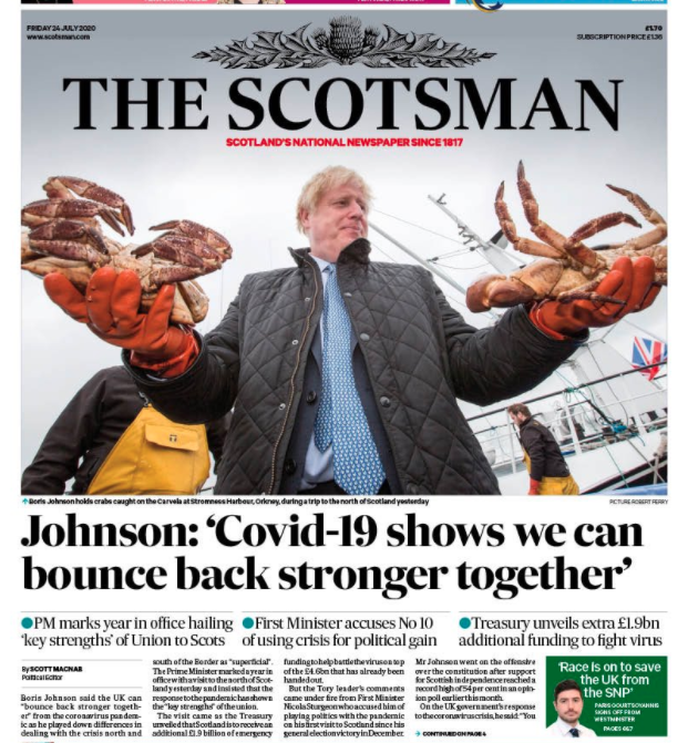Scottish media published mixed reactions to Boris Johnson's visit to the country on Thursday