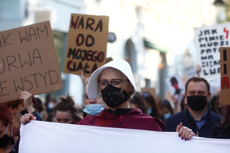 People protest against imposing further restrictions on abortion law in Lodz