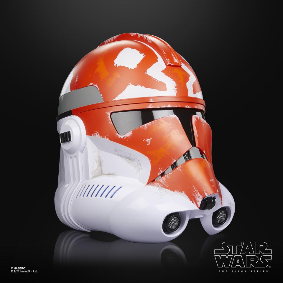 Star Wars The Black Series Ahsoka's Clone Trooper Premium Electronic Helmet product on a black background, from different angles