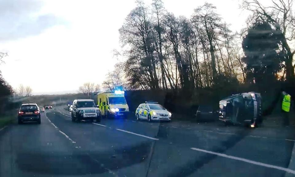 A view of the scene of car crash involving Prince Philip on the A149 in Sandringham, Norfolk