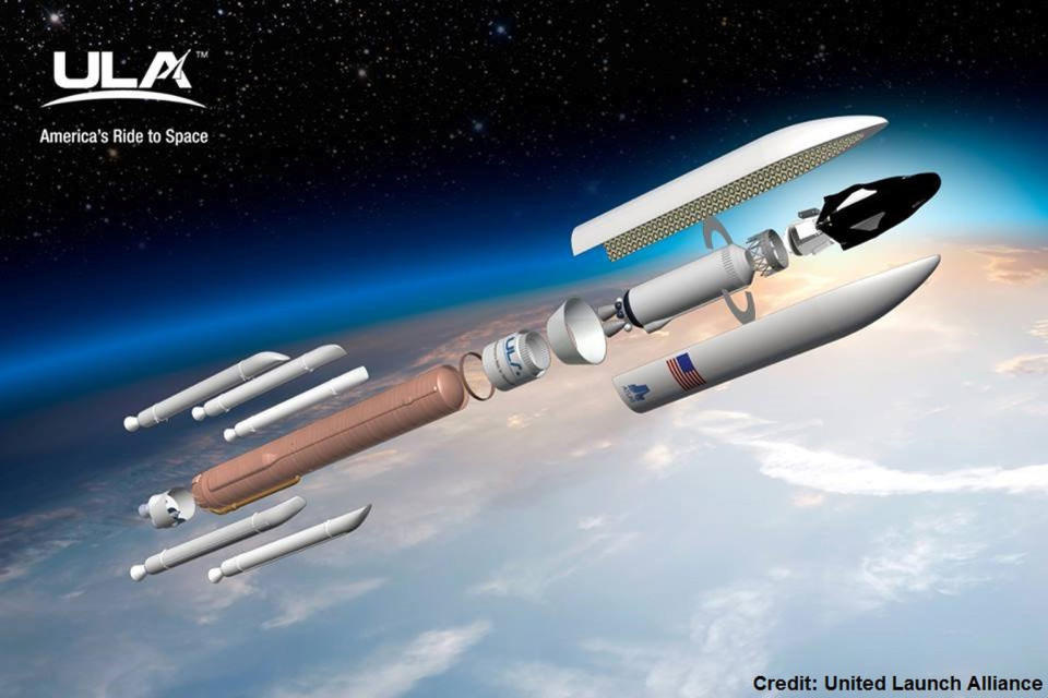 This United Launch Alliance graphic shows how the Sierra Nevada Corporation's Dream Chaser space plane will launch atop Atlas V rockets to deliver cargo to the International Space Station. <cite>United Launch Alliance</cite>