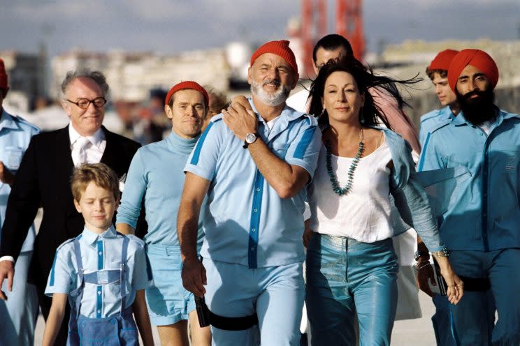 Michael Gambon, Willem Dafoe, Bill Murray, Anjelica Huston, Jeff Goldblum, Matthew Gray Gubler, Waris Ahluwalia in <em>The Life Aquatic With Steve Zissou.</em> (Photo: Touchstone/courtesy Everett Collection)