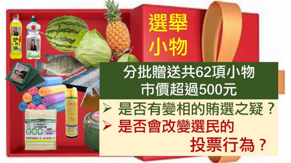 年底九合一大選，選舉小物如何送才不會觸法？議員蔡育輝希望規定明確，警方指遵從檢方指揮。（蔡育輝提供）