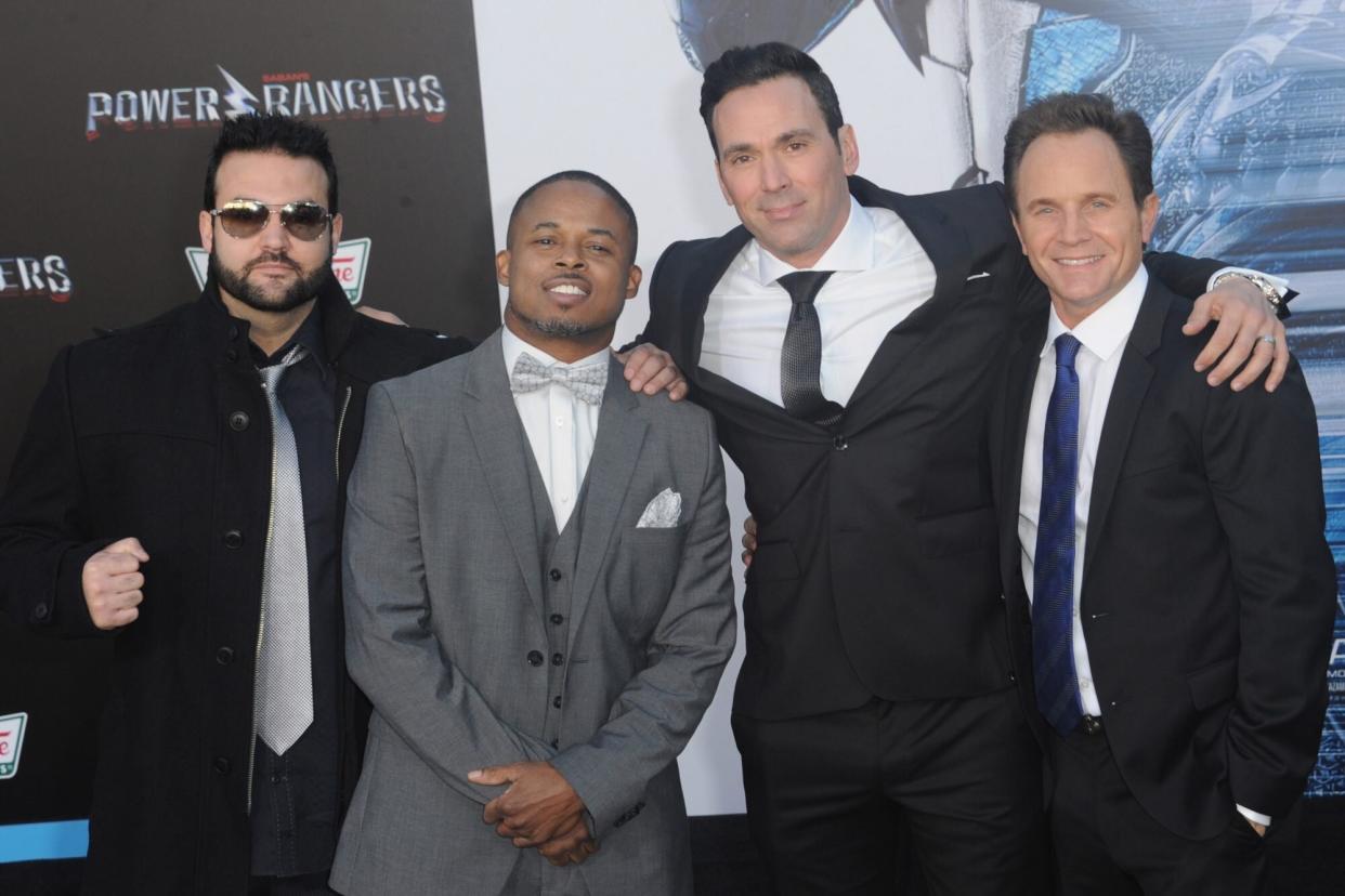 WESTWOOD, CA - MARCH 22: Original Power Rangers Austin St. John, Walter Jones, Jason David Frank and David Yost at the Premiere Of Lionsgate's "Power Rangers" held on March 22, 2017 in Westwood, California. (Photo by Albert L. Ortega/Getty Images)