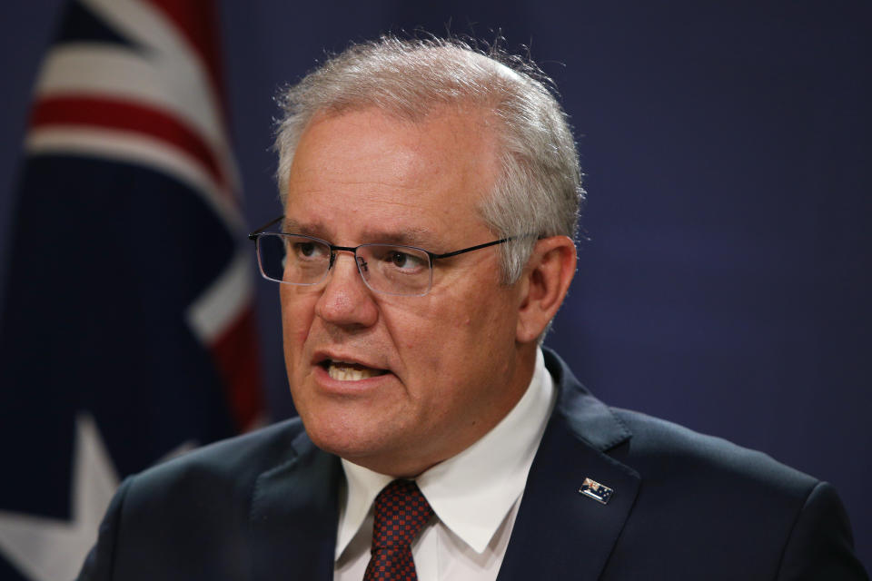  Prime Minister Scott Morrison speaks during a press conference.