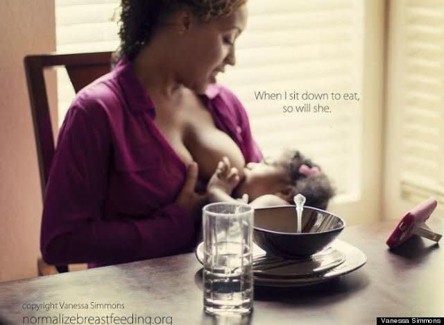 This photo is from Vanessa Simmons' Normalize Breastfeeding campaign. Says Simmons: "If [women] read other stories, then it becomes more normal like, 'Oh, I'm going through that exact same thing.' Or, 'My baby's screaming their head off at six weeks and I can't figure out why,'... Sharing those stories enables women to be able to connect." <a href="http://www.huffingtonpost.com/2014/10/17/normalize-breastfeeding-photography_n_5997540.html?utm_hp_ref=breastfeeding" target="_blank">Read more about Normalize Breastfeeding here.</a>  