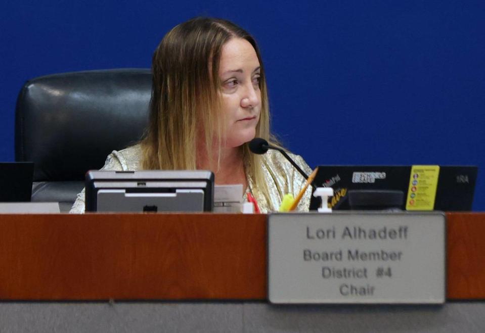 Broward School Board Chair Lori Alhadeff attends the Broward School Board meeting on Tuesday, Dec. 13, 2022. The board voted 5-3 to rescind the Nov. 14 firing of Broward Superintendent Vickie Cartwright.