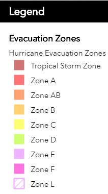 Legend for Florida evacuation zone map.