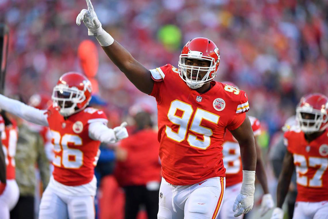 Chris Jones has held out the entire offseason in search of a new Chiefs contract. (Tammy Ljungblad/The Kansas City Star/Tribune News Service via Getty Images)