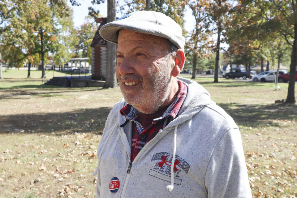 Barry Wendell, Democratic candidate for U.S. Representative for West Virginia's 2nd Congressional District, speaks about his campaign at City Park in Parkersburg, W.Va., on Oct. 21, 2022. Wendell, 73, is challenging Republican U.S. Rep. Alex Mooney in the race. (AP Photo/Leah Willingham)