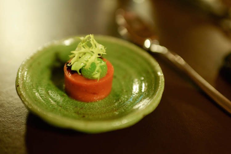 Tangerine Singapore ESPA amuse bouche momotaro tomato custard