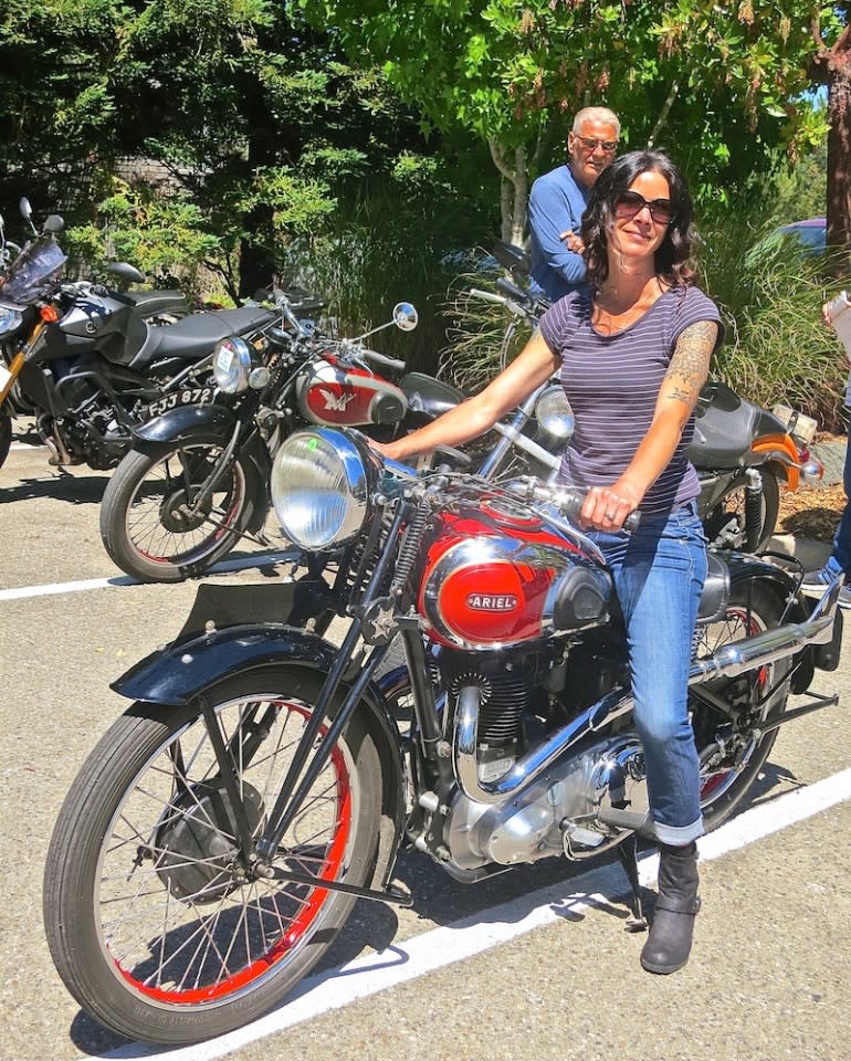 Kim poses for the obligatory beauty shot at the Velocette Rally. She won Best British award.