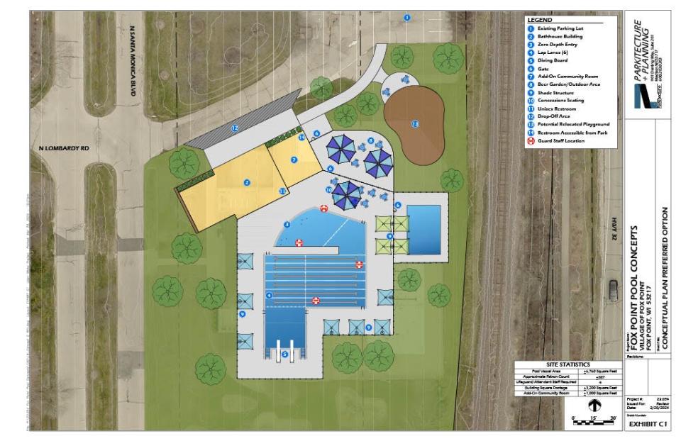 On March 12, Fox Point's village board approved a concept plan and cost for the pool after hearing community comments and debate on three options for the site at 7100 N. Santa Monica Blvd.