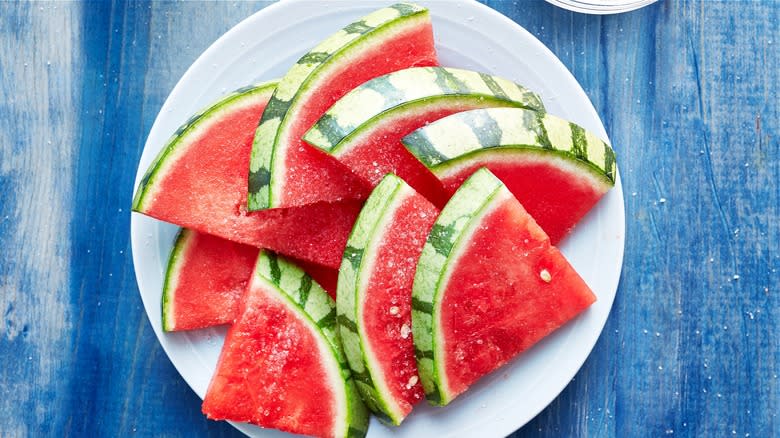 Plate of salted watermelon slices