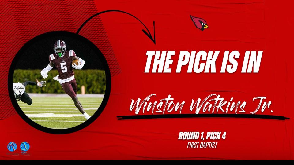 First Baptist wide receiver Winston Watkins Jr., selected 4th overall by the Arizona Cardinals