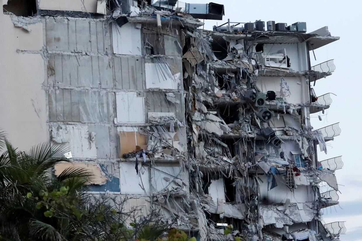 A bunk bed (top right) is seen in a partially collapsed building in Surfside, Fla., Thursday. (Marco Bello/Reuters)