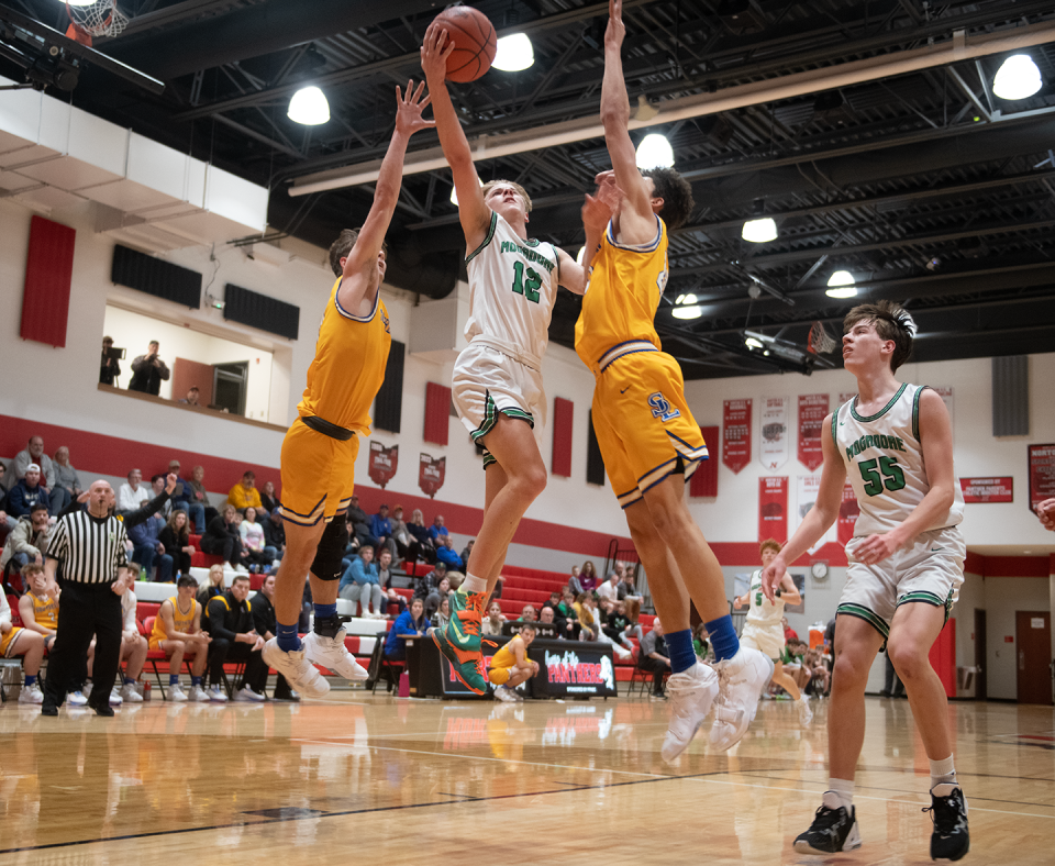 Layne Miller takes a shot in last year's district semifinals.