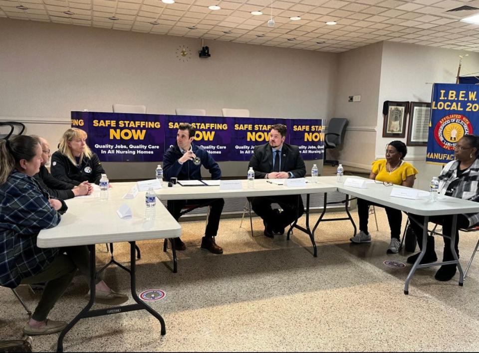 A roundtable held at the IBEW Local 712 union hall in Vanport Township was organized by U.S. Rep. Chris Deluzio, D-17, Aspinwall, and SEIU Healthcare Pennsylvania to elevate nursing home workers’ stories about “being understaffed, overworked and underpaid."