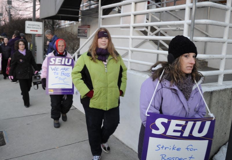 Members of SEIU Healthcare PA union on strike at what is now Lehigh Valley Hospital - Pocono in 2011. The union is joining a coalition advocating for better conditions in Pennsylvania's nursing homes.