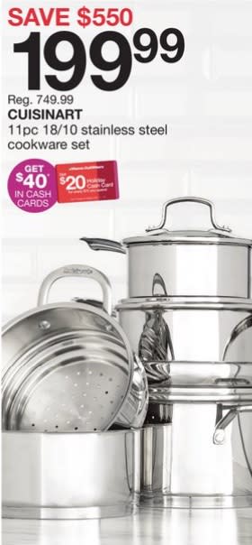 Cuisinart 11pc 18/10 stainless steel cookware set (Home Outfitters)