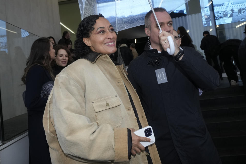 Tracy Ellis Ross leaves at the end of the Prada women's Fall-Winter 2024-25 collection presented in Milan, northern Italy, Thursday, Feb. 22, 2024. (AP Photo/Luca Bruno)