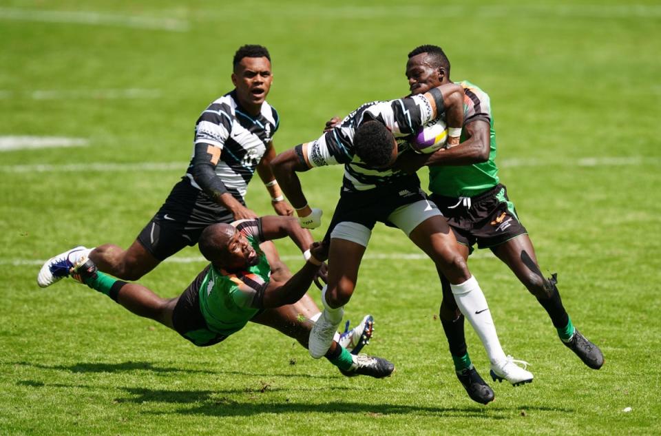 Fiji clashed with Zambia as the rugby sevens competition got under way in Coventry (Mike Egerton/PA) (PA Wire)