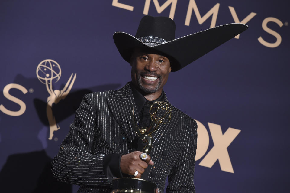 Billy Porter, winner of the award for outstanding lead actor in a drama series for "Pose," poses in the press room at the 71st Primetime Emmy Awards on Sunday, Sept. 22, 2019, at the Microsoft Theater in Los Angeles. (Photo by Jordan Strauss/Invision/AP)