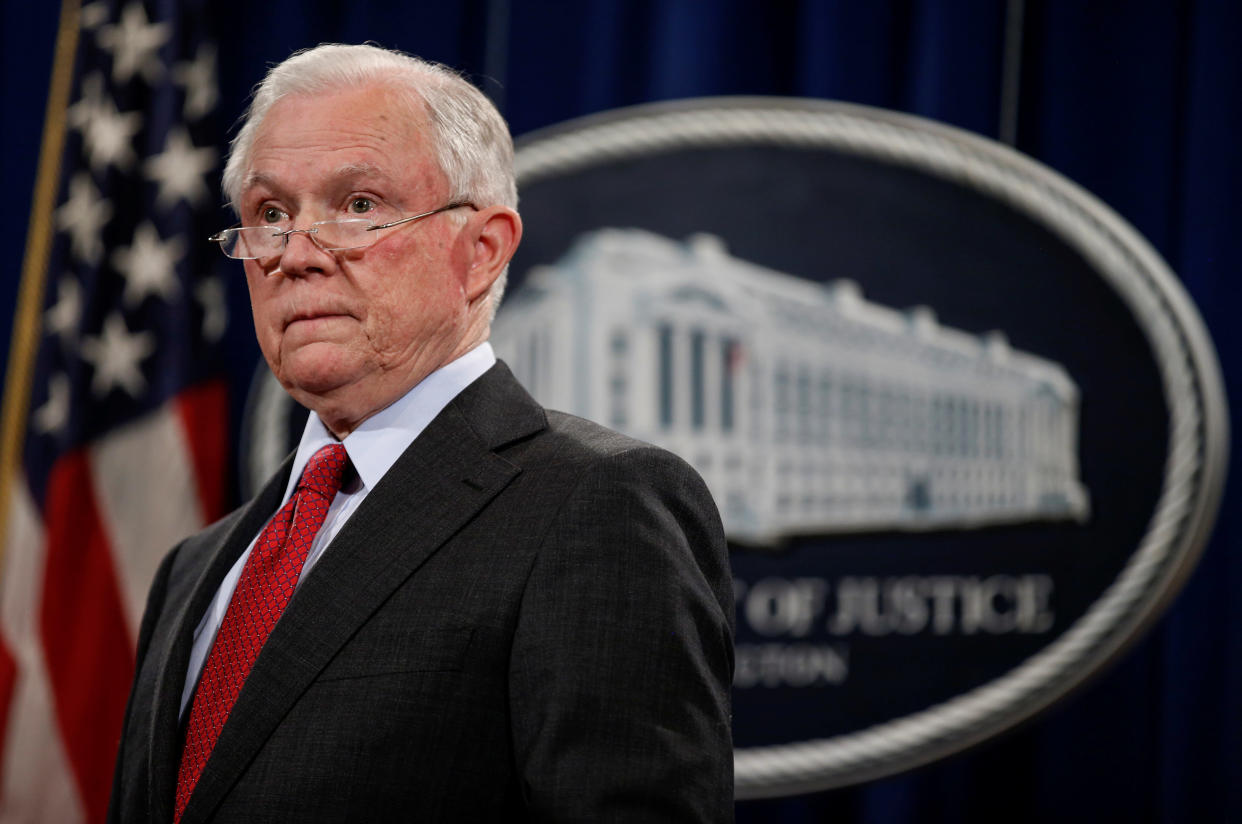 Attorney General Jeff Sessions stands during a news conference, in Washington, D.C., Dec. 15, 2017. (Photo: Joshua Roberts / Reuters)