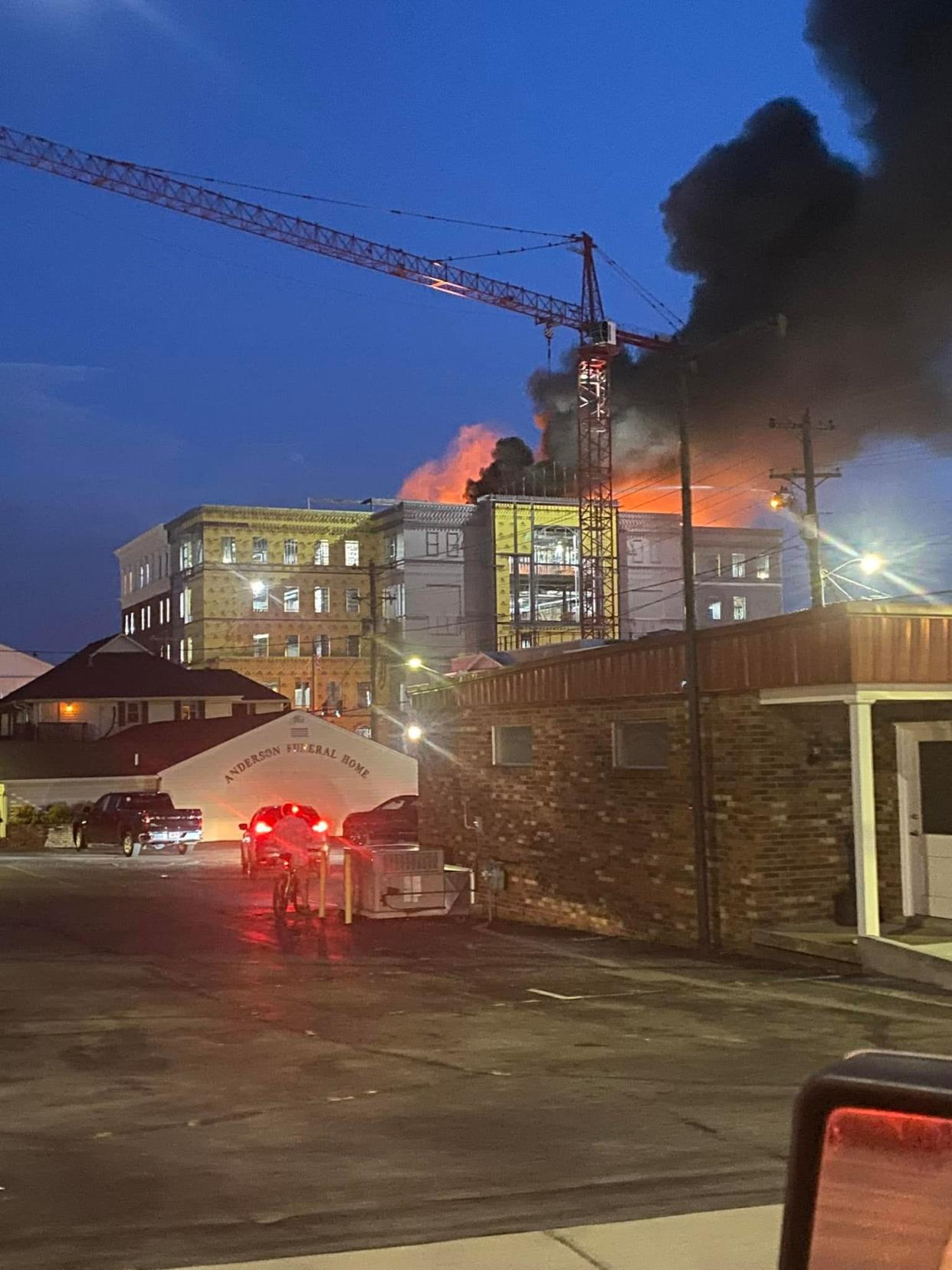 The roof of the still-under-construction Sumner County Courthouse caught fire Sunday, August 7, 2022.