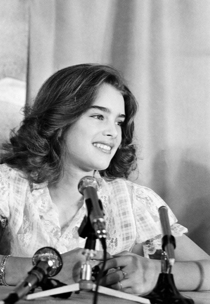 Actress/model Brooke Shields speaking at a Cannes Film Festival news conference about "Pretty Baby," on May 22, 1978.