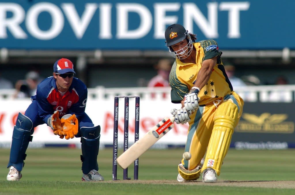 Former Australia all-rounder Andrew Symonds, right, has died at the age of 46 (David Jones/PA) (PA Archive)