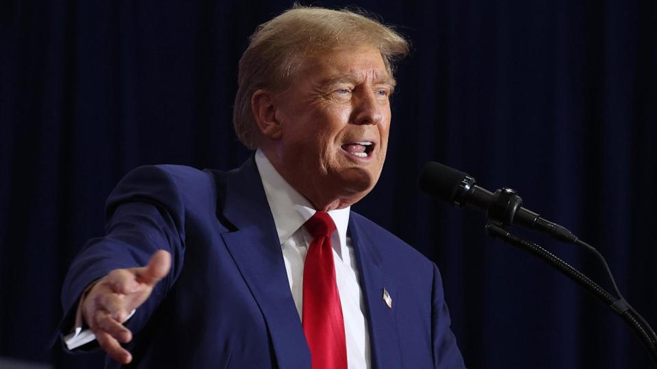 PHOTO: Former President Donald Trump speaks to guests at a rally on Apr. 2, 2024, in Green Bay, Wisconsin.   (Scott Olson/Getty Images)