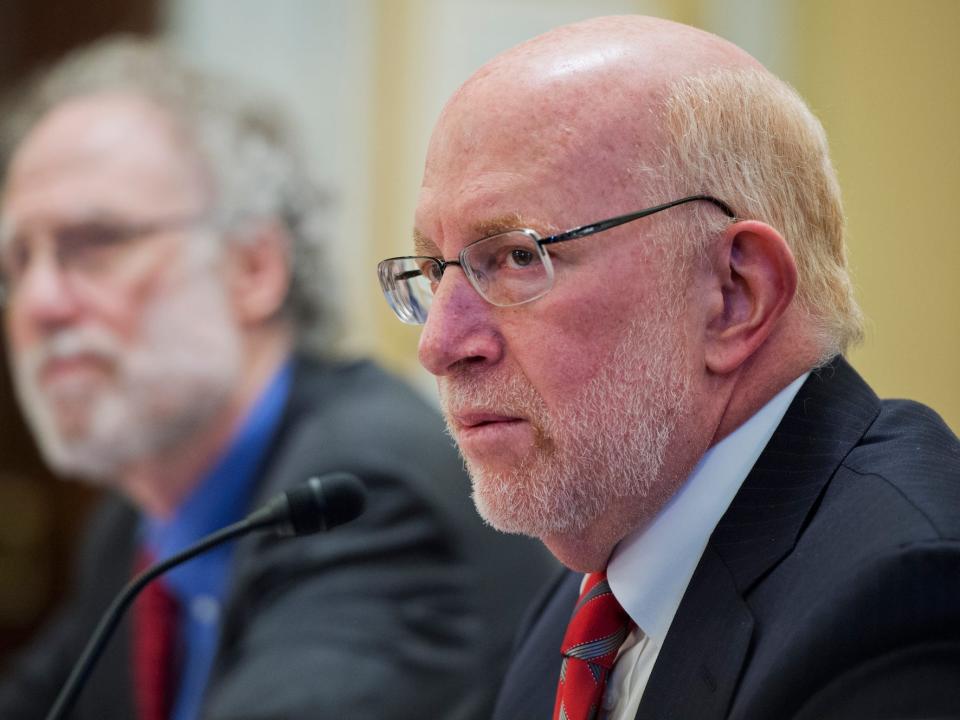 Attorney Benjamin Ginsberg (R) testifies about election security issues during a Senate hearing on Capitol Hill.