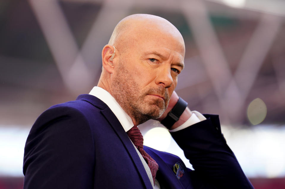 Alan Shearer prior to the Emirates FA Cup semi final match at Wembley Stadium, London. Picture date: Saturday April 16, 2022.