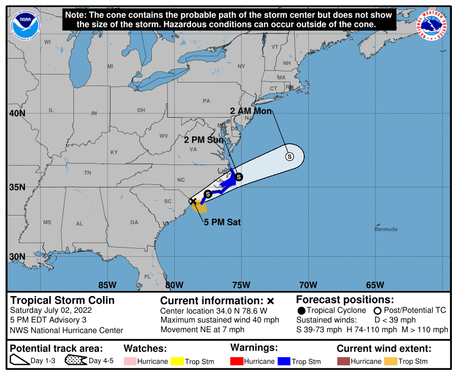 Tropical Storm Colin brought some rain and wind as it moved through the area Saturday.