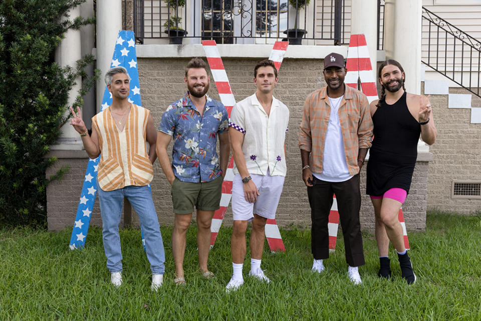 Queer Eye. (L to R) Tan France, Bobby Berk, Antoni Porowski, Karamo Brown, Jonathan Van Ness in episode 701 of Queer Eye.