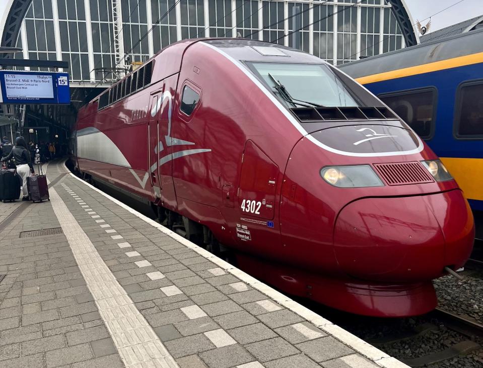 Europe's Thalys high-speed train at Amsterdam Central Station.