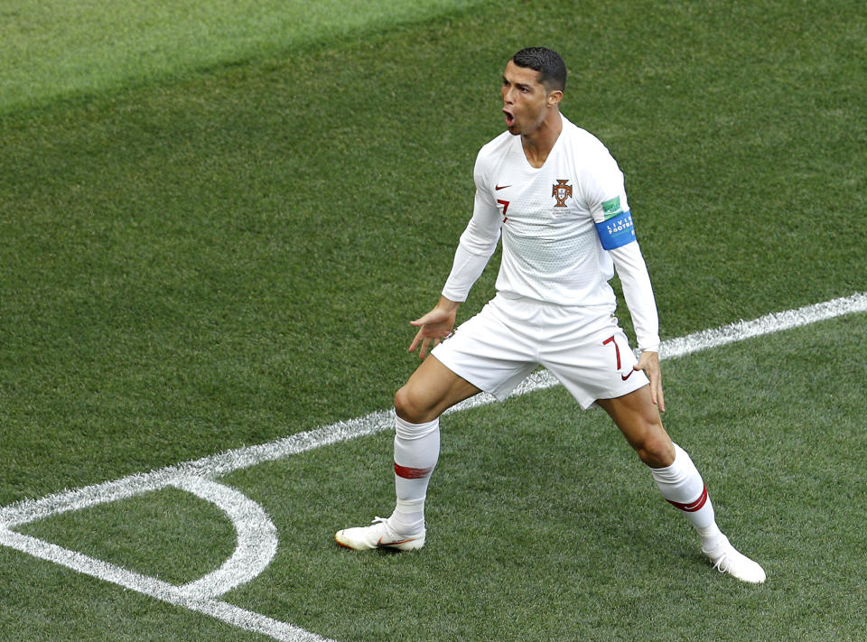 <p>Cristiano Ronaldo celebrates putting Portugal ahead </p>